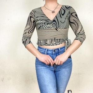 Y2K 2000s Psychedelic Grunge Fairy Core Mesh Blouse Mesh Sheer Top